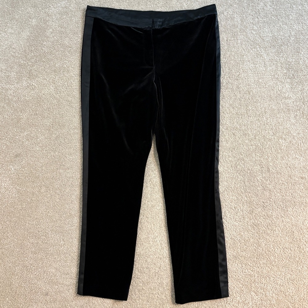 Aidan Mattox Velvet Pants- Black Dressy Trousers with Side‎ Stripe - Size 12